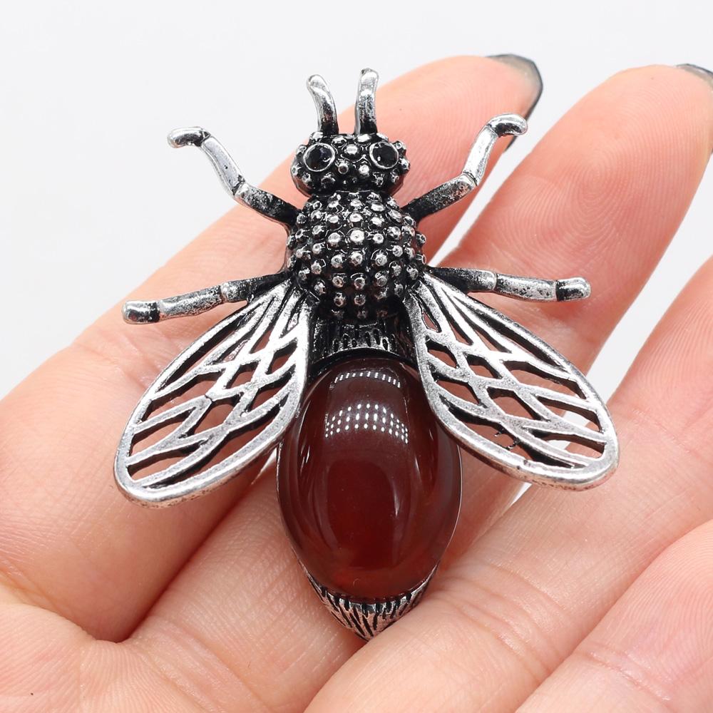 Women Brooch Natural Stone Bee-Shaped Pendant For Jewelry Making DIY Necklace Bracelet Clothes Shirts Accessory