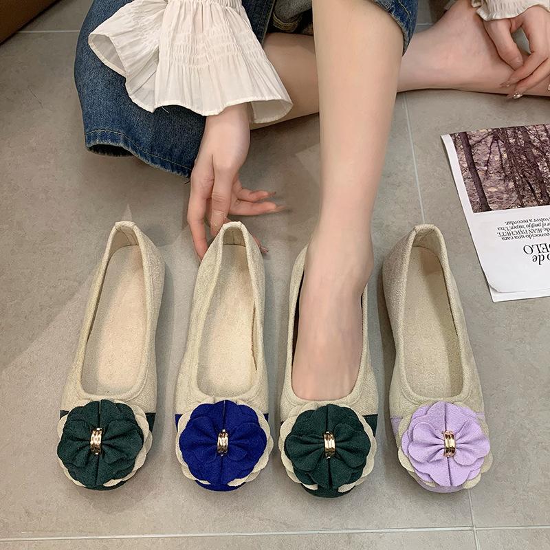 Женские туфли больших размеров с бантом и цветочным принтом, цветными блоками, с квадратным носком, на плоской подошве