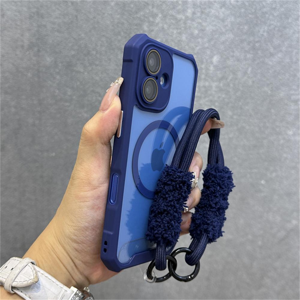 Противоударный магнитный чехол-ремешок для беспроводной зарядки Magsafe для iPhone 16 11 12 13 14 15 Pro Max Plus, прозрачный чехол