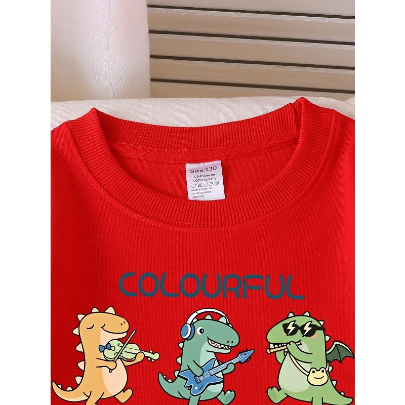 Женская толстовка с длинным рукавом, круглым вырезом и принтом "Colorful Dino Band". Подходит для весны и осени, модная и повседневная.