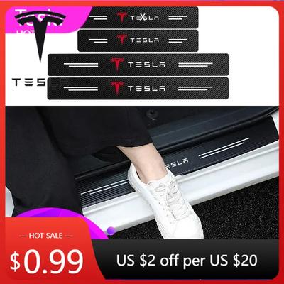 Автомобильная наклейка 2025 Новая накладка на порог автомобиля Tesla Наклейка из углеродного волокна Порог Водонепроницаемая наклейка Для Tesla Model 3 S X Y Стиль Roadster