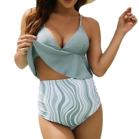 Push Up Spaghetti Strap Padded Maternity Tankini Women Ruffle Hem Bra