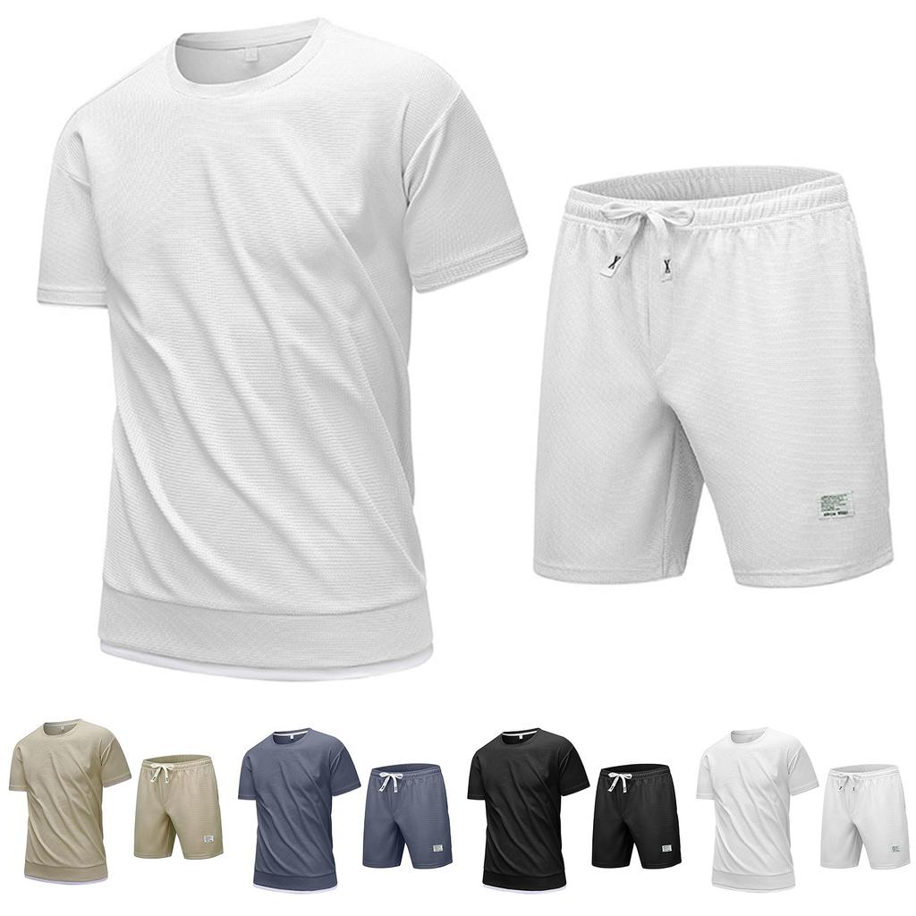 Мужской летний спортивный костюм Футболка и шорты Повседневный костюм из двух предметов с коротким рукавом