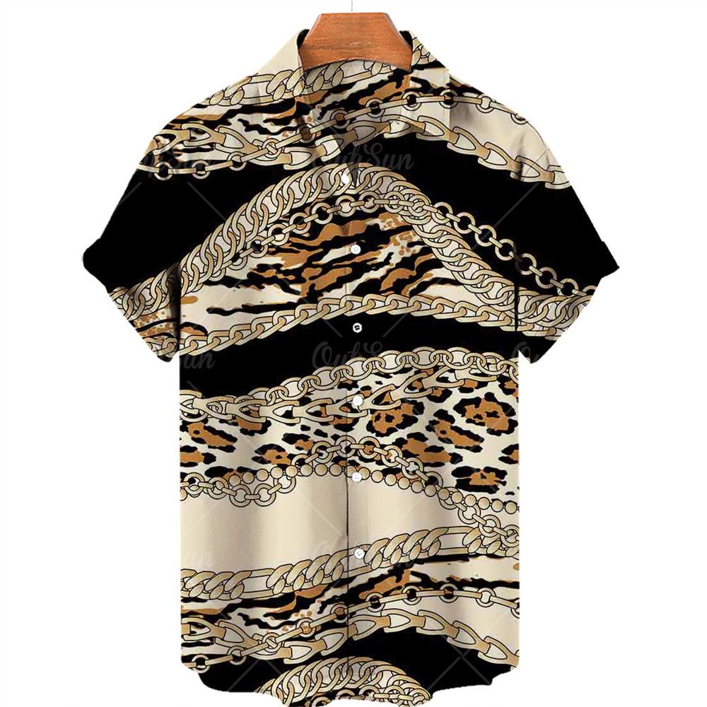 1116 New Hawaiian Shirt 1D Digital Heat Transfer Short Sleeve Shirt Men's Beach Big Gold Chain Men's Shirt