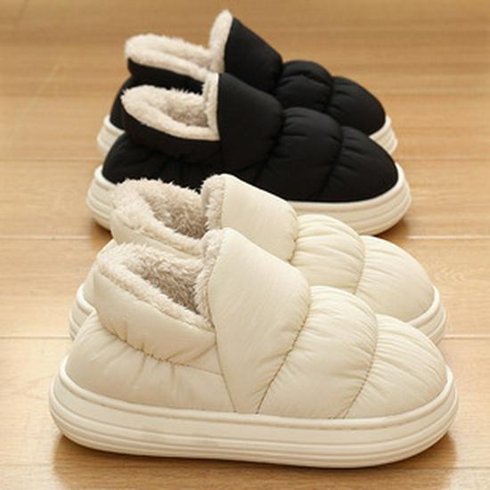 Мужские и женские водонепроницаемые нескользящие плюшевые тапочки - Теплый хлопок для домашнего использования, Большие размеры в наличии для осени и зимы
