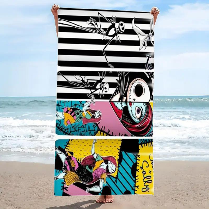 Jack & Sally Print Beach Towel, Large Soft Quick Dry Towel for Beach Camping Swimming