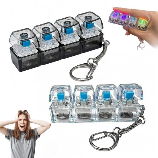 1/2 шт. 4-клавишная фиджет-игрушка-клавиатура со светом, снятие стресса, прозрачная крышка, клавиатурный кликер для пальцев, брелок, декомпрессионная кнопка, сенсорная игрушка