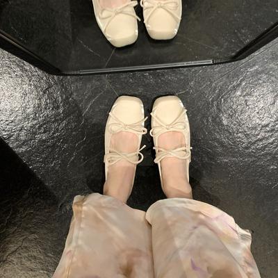 Овчина~ Увеличение роста 4 см бант квадратный носок универсальные туфли-лодочки с неглубоким вырезом Мэри Джейн женские туфли на плоской подошве