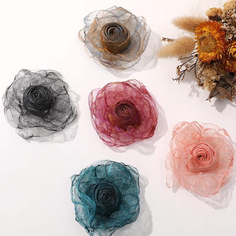 Искусственный цветок из шифоновой ткани ручной работы для свадебного платья, украшения шляп, своими руками, марля, обожженный край, роза, шитье, аппликация