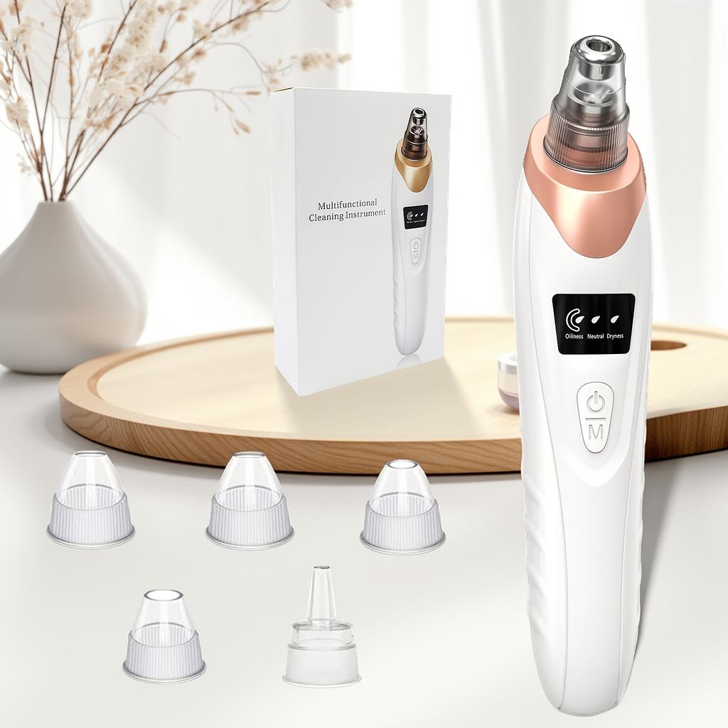Blackhead remover pore vacuum cleaner Facial pore cleaner 5Suction power and5A suction head USB Rechargeable Electric Blackhead Remover Set White