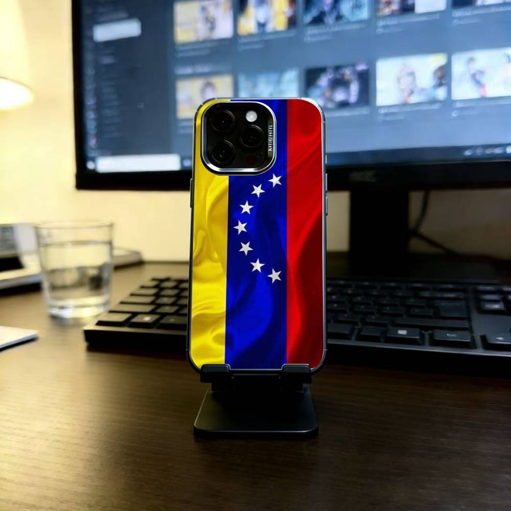 Venezuelan Flag M-Map Phone Case For iPhone 17,16,15,14,13,12,11 Plus,Pro Max,XS,Colorful Silver Black Cover