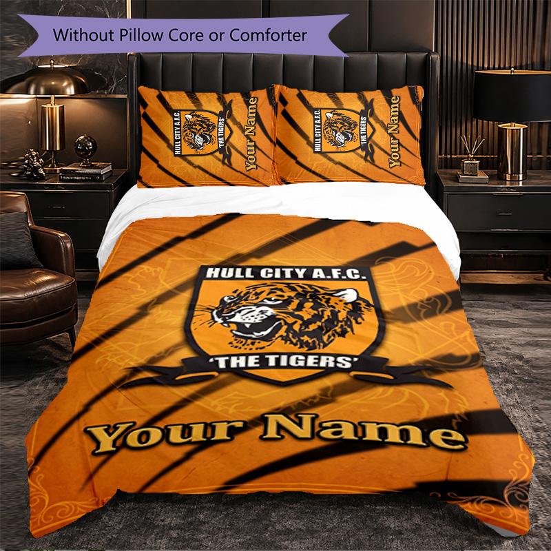 Hull FC Customized Name Text Bedding Set, 1 Duvet Cover & 2 Pillowcases Personalized Bedroom Gift