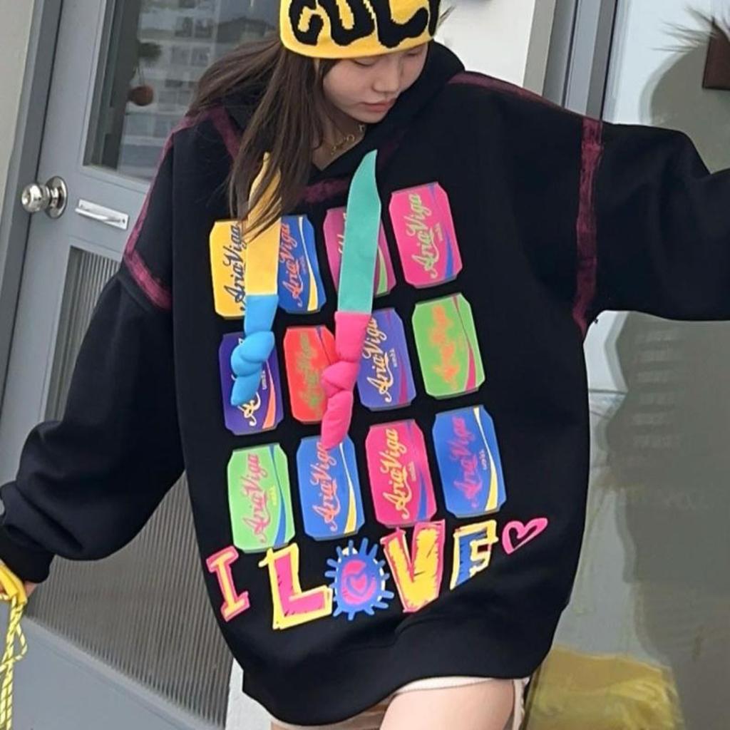 Женские весенние и осенние хлопковые трендовые граффити толстовки Y2k с капюшоном свитшот Топы Повседневные топы с длинным рукавом Оверсайз Верхняя одежда Уличная одежда