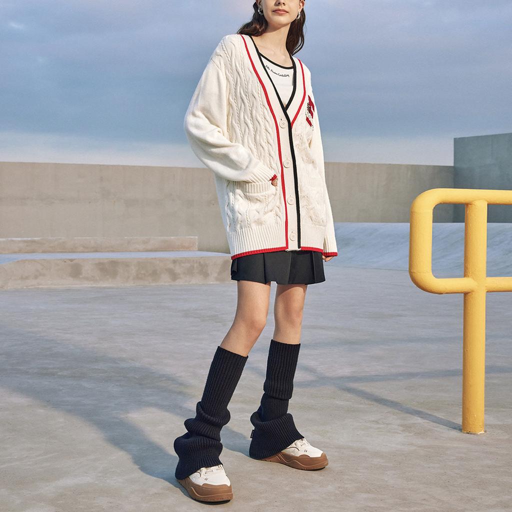 Fila Fusion Серия 'Дракон Удачи' на Новый Год Свитеры-кардиганы с принтом логотипа, свободного кроя, Женский свитер Облачно-белый T11W412402F-WT