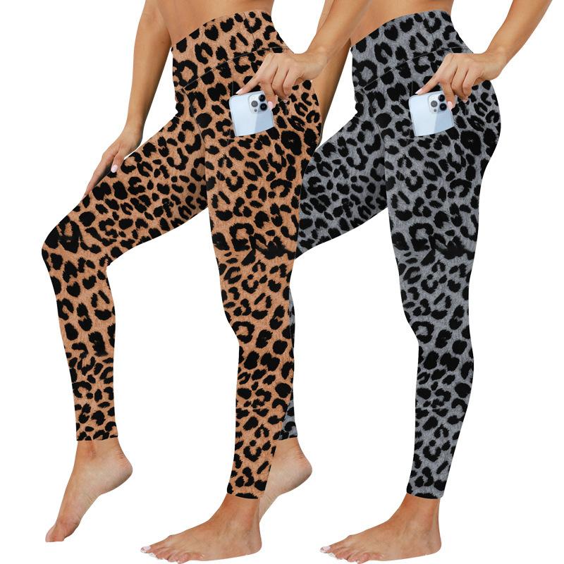 Sports Yoga Long Pants Fashionable Slim-fit Pocket Leopard-print Fitness Leggings High-waisted Butt-lifting Leggings