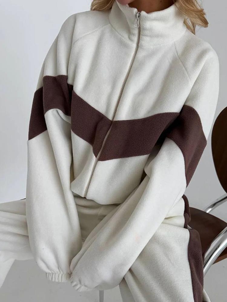 Fashion European and American suits Casual sports suits Zipper cardigan trousers Two-piece suit Women