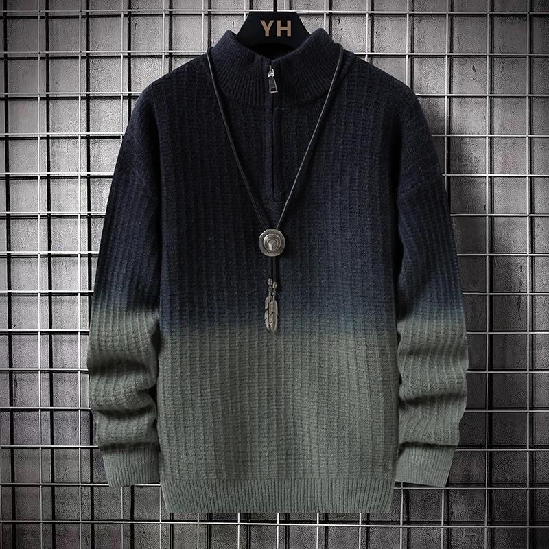 Мужской модный вязаный свитер, мужской повседневный пуловер с воротником на молнии, мужской свитер в стиле колор-блок, зимняя мода, мужской трикотаж, верхняя одежда
