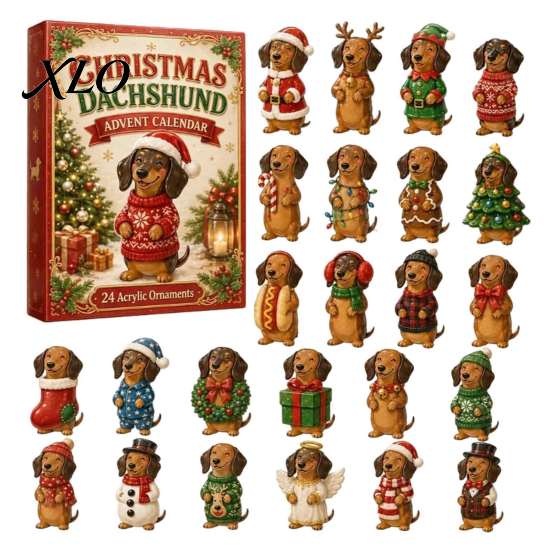 Christmas Gift for Pet Owners 2026 Dachshund Advent Calendar, 24 Days Dog Collectible Surprises with 2D Festive Lover Presents Puppy Figures