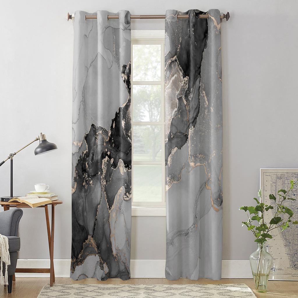 Мраморная текстура, чернила, черно-белые оконные шторы, домашний декор, оконные занавески для спальни, занавески для гостиной