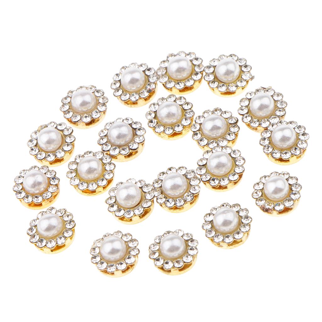 20 Pieces Faux Pearl Buttons Rhinestone Embellishments Flatback for DIY 12mm