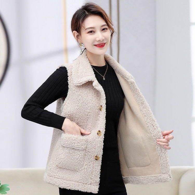 Cardigan Women Woolen Thicken Waistcoats Spring Autumn V Neck Loose Insert Velvet Vests Student Top Sleeveless Coat