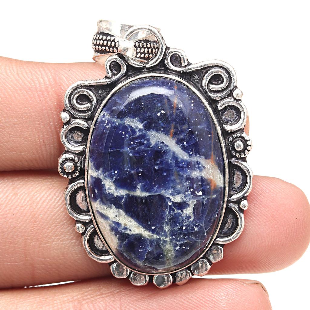 Pendant Blue Sodalite Gemstone Valentine'Day Gift Silver Jewelry 2"
