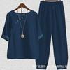Europe beautiful women casual suit popular fashion summer new five-quarter sleeve printed top pants two-piece set