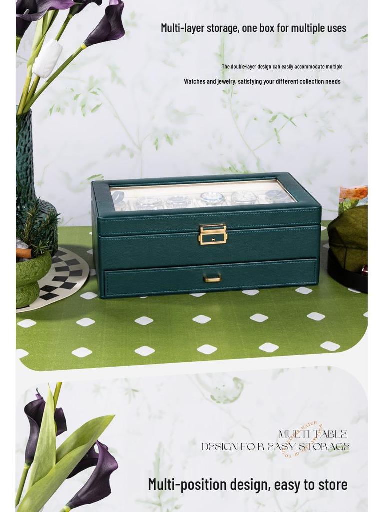 Коробка для хранения часов и очков из ПУ кожи с зернистой текстурой личи с несколькими отделениями