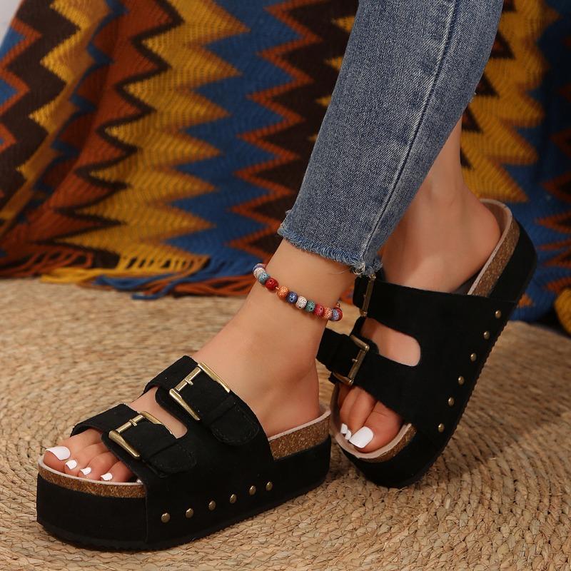 Сандалии Birkenstock на большой платформе Весна/Лето Новые Металлическая пряжка Пляжная обувь