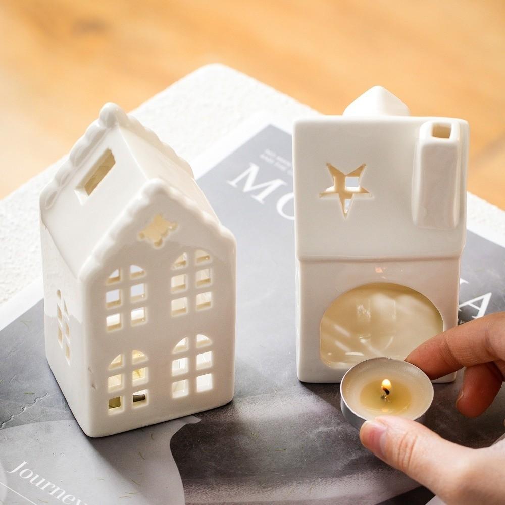 Ceramic Porcelain Villa White Tabletop Ornaments New Xmas Village Houses Winter Decor
