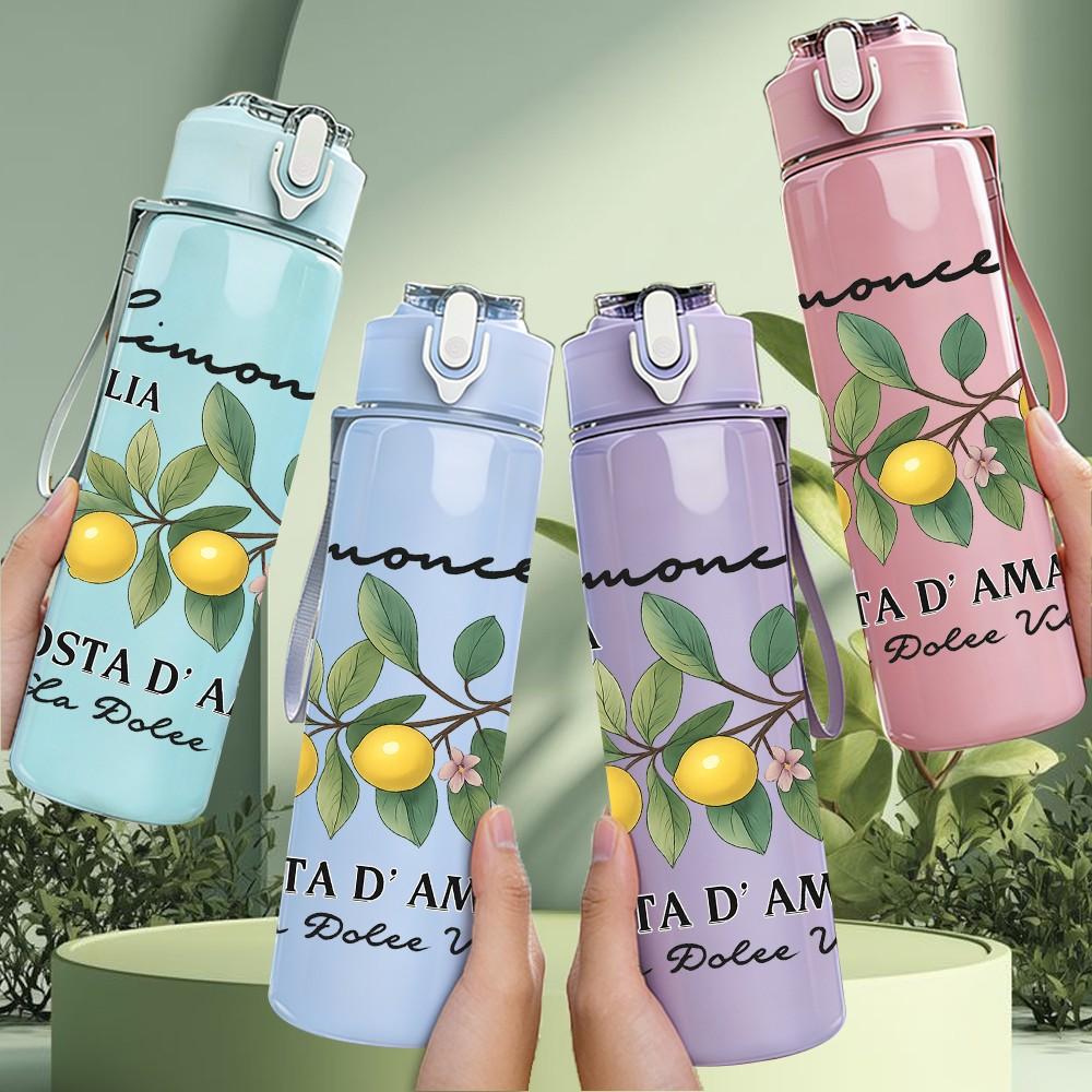 1PC Amalfi Lemon Text 750ml Color Plastic Sports Water Bottle Leakproof Flip Straw Lid Suitable for Sports Office Home Use