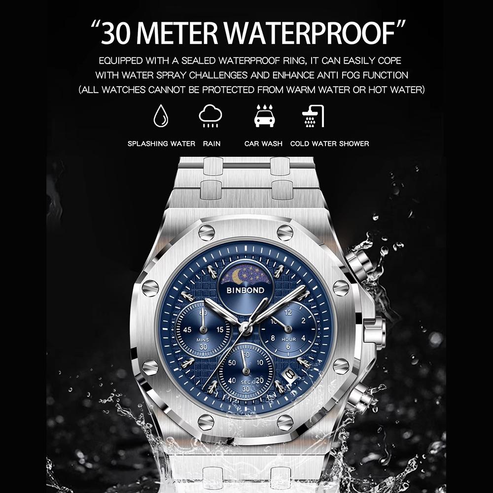 Luxury Reloj Day&Night Chnorograph Quartz Watches For Men Waterproof Luuminous Mens Watch Stainless Steel Clock