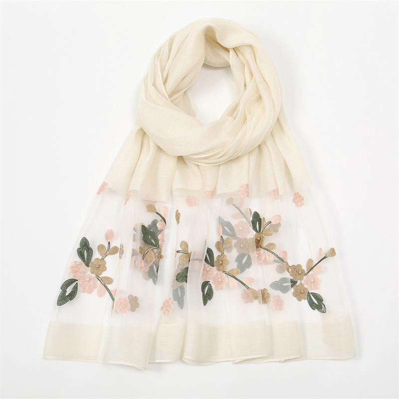 Luxury Shiny Lace Scarf Silk Women Hijab Soft Wool Shawls and Wraps Large Flower Thin Scarves Foulard Female Bufanda New