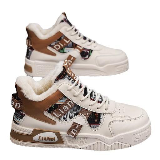 Высокие мужские туфли зимние бархатные хлопковые туфли нишевый дизайн студенческие кожаные поверхности водонепроницаемые досуг спортивные помощь маленькие белые туфли для доски