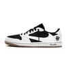 X Travis Scott Air Jordan 1 Черно-белый Рукопись 7.0 Низкие Нескользящие Низкие Винтажные Баскетбольные Кроссовки DZ4137-700(Команда1897-)