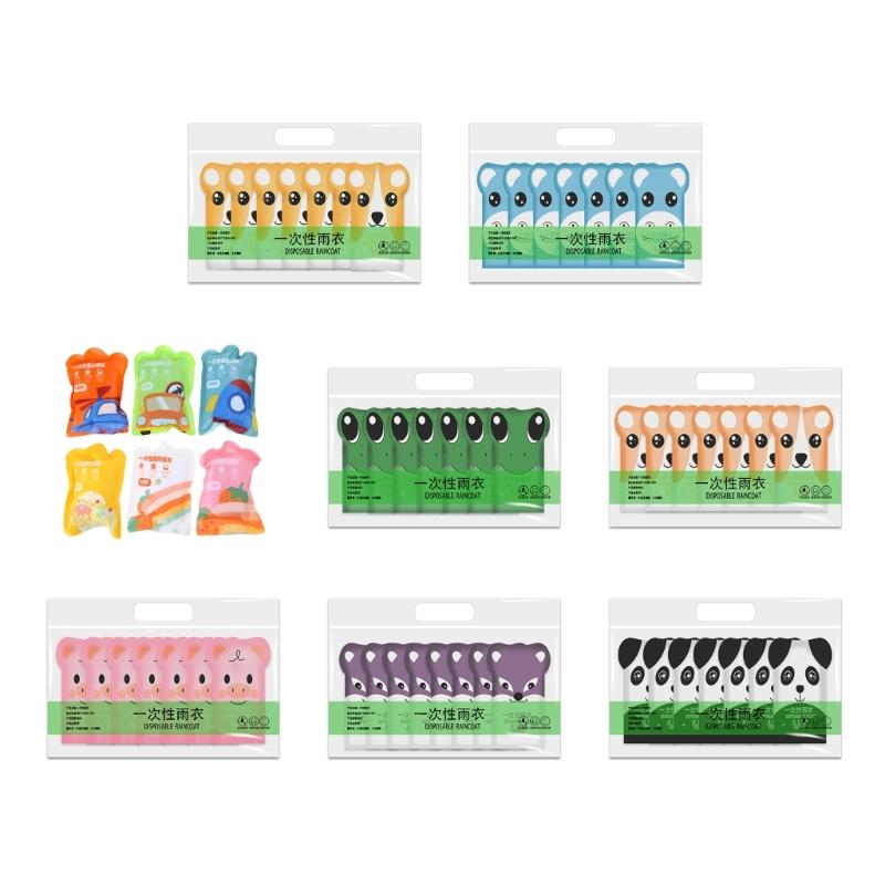 7pcs Disposables Raincoats Cartoon Thickened Rain Ponchos Children Portable Waterproof Outdoor Travel Onepiece Rain Wear