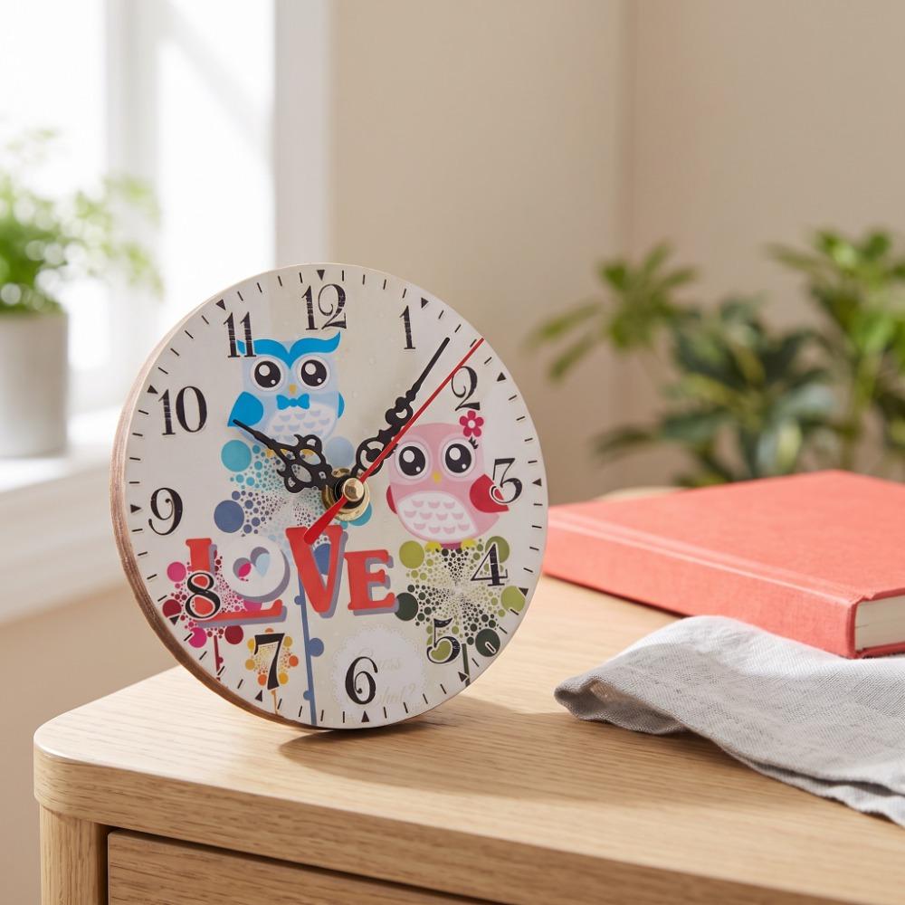 Wooden Wooden Wall Clock Oil Painting Design Retro Wall Clock Owl Pattern Clock School Decoration