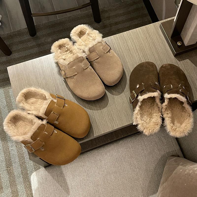 Платформа Ji туфли Birkenstock женская ретро сумка голова половина шлепанцы ленивые туфли плюшевые теплые пушистые туфли мягкая подошва