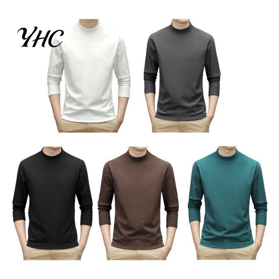 Trendy Men Tops Spring Autumn Top Neck Protecting Half-high Collar Double-sided German Velvet Slim Fit Basic Stretchy Long Sleeves Pullover Sweatshirt