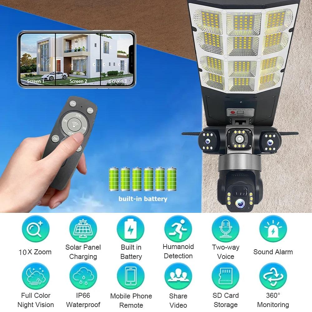 4G Солнечный Монитор Многофункциональный Низкое Энергопотребление Пульт Дистанционного Управления Уличный Фонарь WIFI Интеллектуальная Трехэкранная Камера