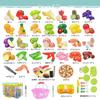 Button Moon Play Kitchen Toys with Educational DIY Passes Food Sanitation Play Cooking Pretend Play Set, 60PCS, Basket, Toys, Children, Fruits,
