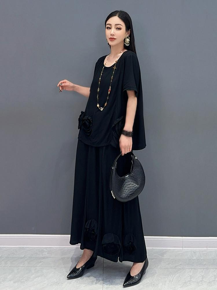 Xitao Черные женские юбки, модные трехмерные цветочные украшения, повседневные комплекты из двух предметов ZY8818