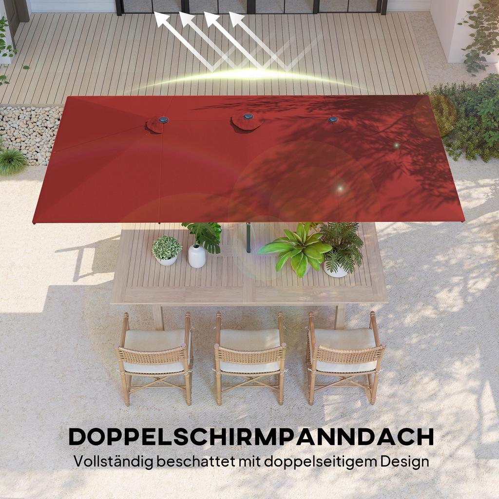 Large Parasol. Height Adjustable, Tiltable. 150 x 295 x 170-214 cm. Burgundy
