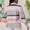Women Plus Size Collared Neck Long Sleeve Printed Button Front Curved Hem Shirt