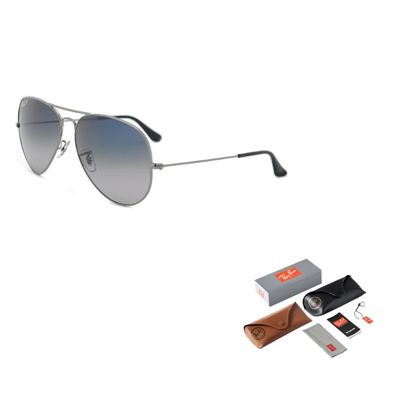 Солнцезащитные очки для вождения RayBan с градиентной поляризацией 0RB3025 Оправа цвета оружейной стали Градиентные линзы сине-серого цвета Солнцезащитные очки-авиаторы Унисекс Модель для пары