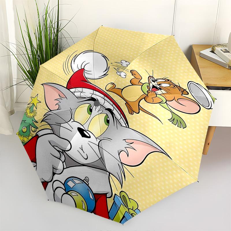 1pc Tom and Jerry Automatic Folding Umbrella - Compact 8-Rib Design, Durable Plastic & Iron1390L