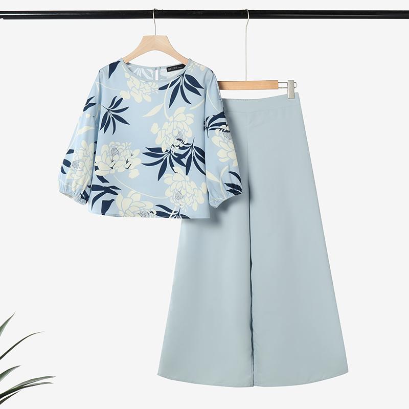 ZANZEA Женский повседневный костюм из двух частей: блузка с цветочным принтом и широкие брюки