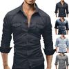 Men's Autumn Casual Long Sleeve Lapel Denim Washed Shirt Men's Tops Men's Shirts