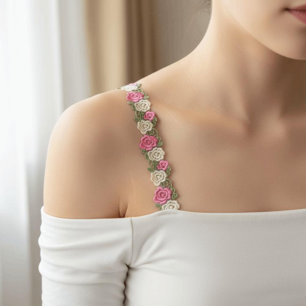 Adjustable Floral Bra Straps with Lace Trim Flower Lingerie Strap Fashion Underwear Strap  Women