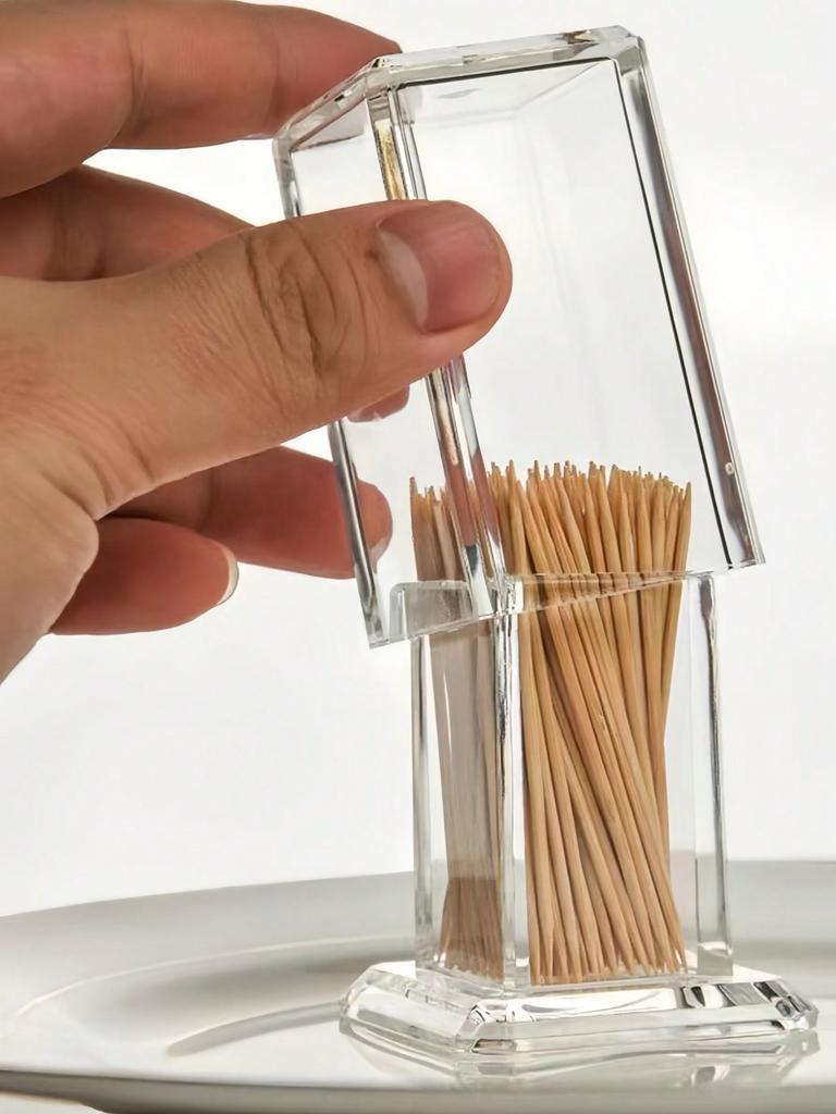1PC PMMA Toothpick Holder, Clear Acrylic Toothpick Holder ,Minimalist Clear Toothpick Holder Dispense,Elegant Clean For Home Kitchen Storage